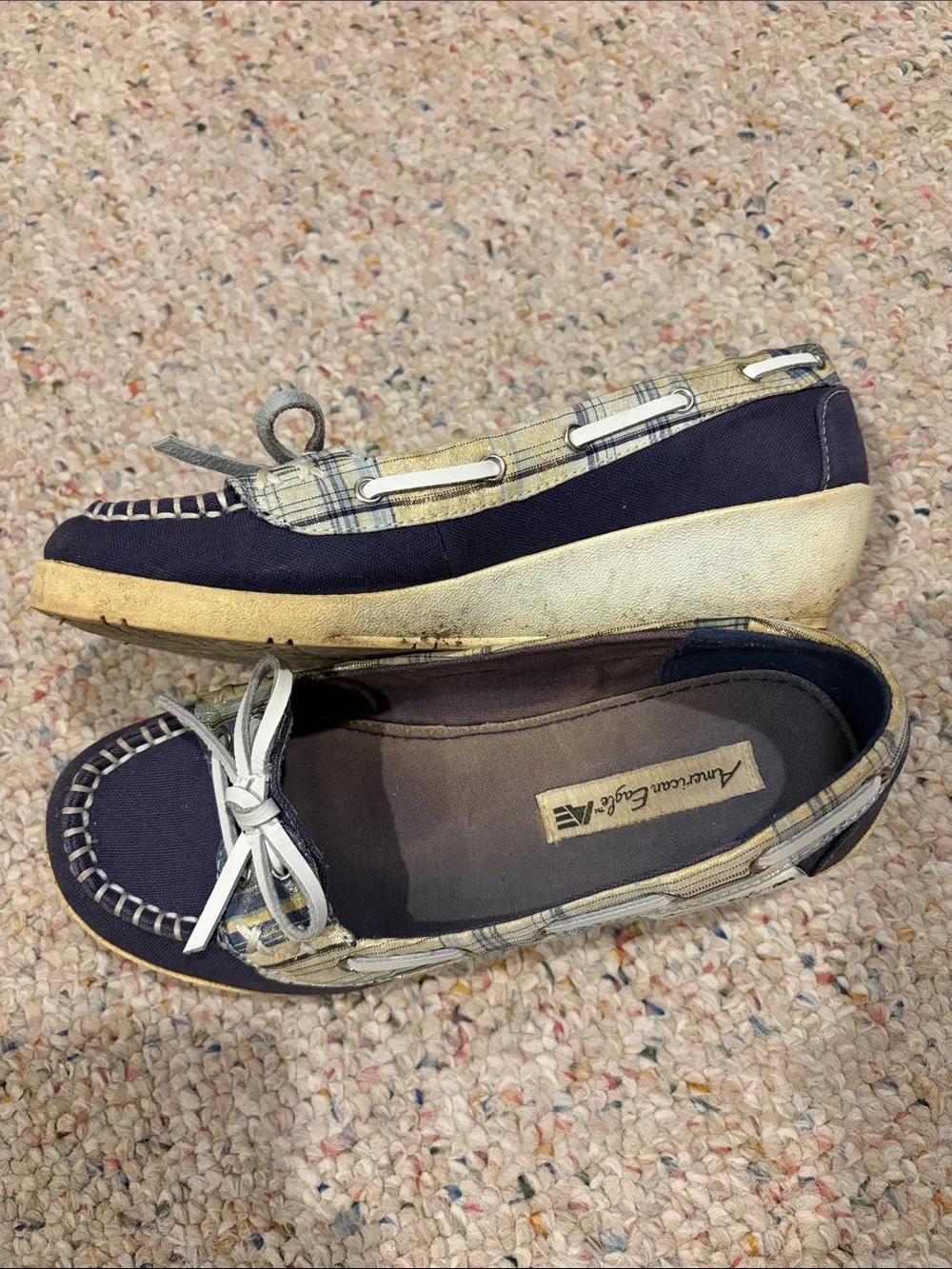 American Eagle Outfitters Navy and Plaid Kids Moccasins